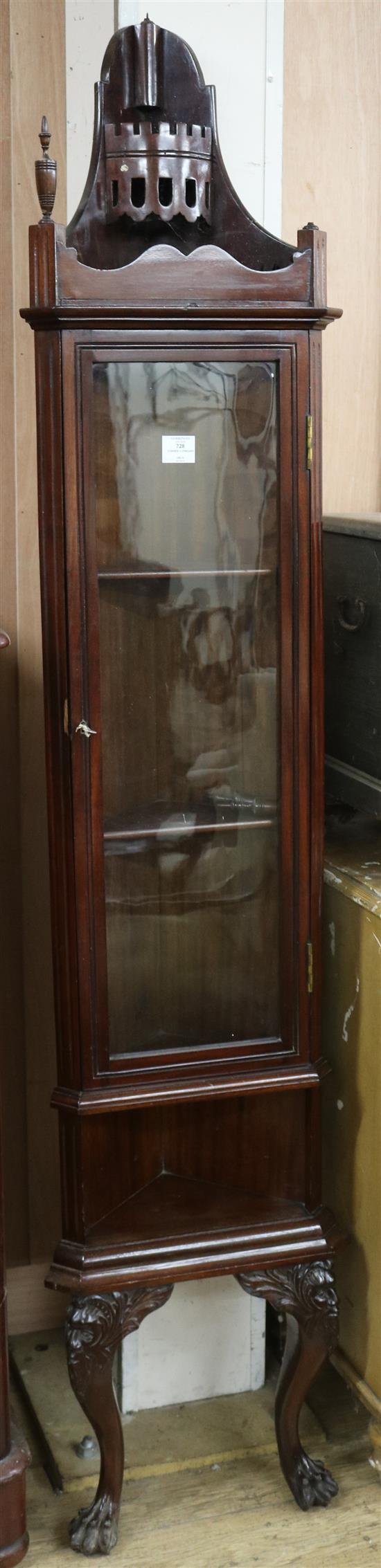 A mahogany glazed corner cupboard, W.40cm